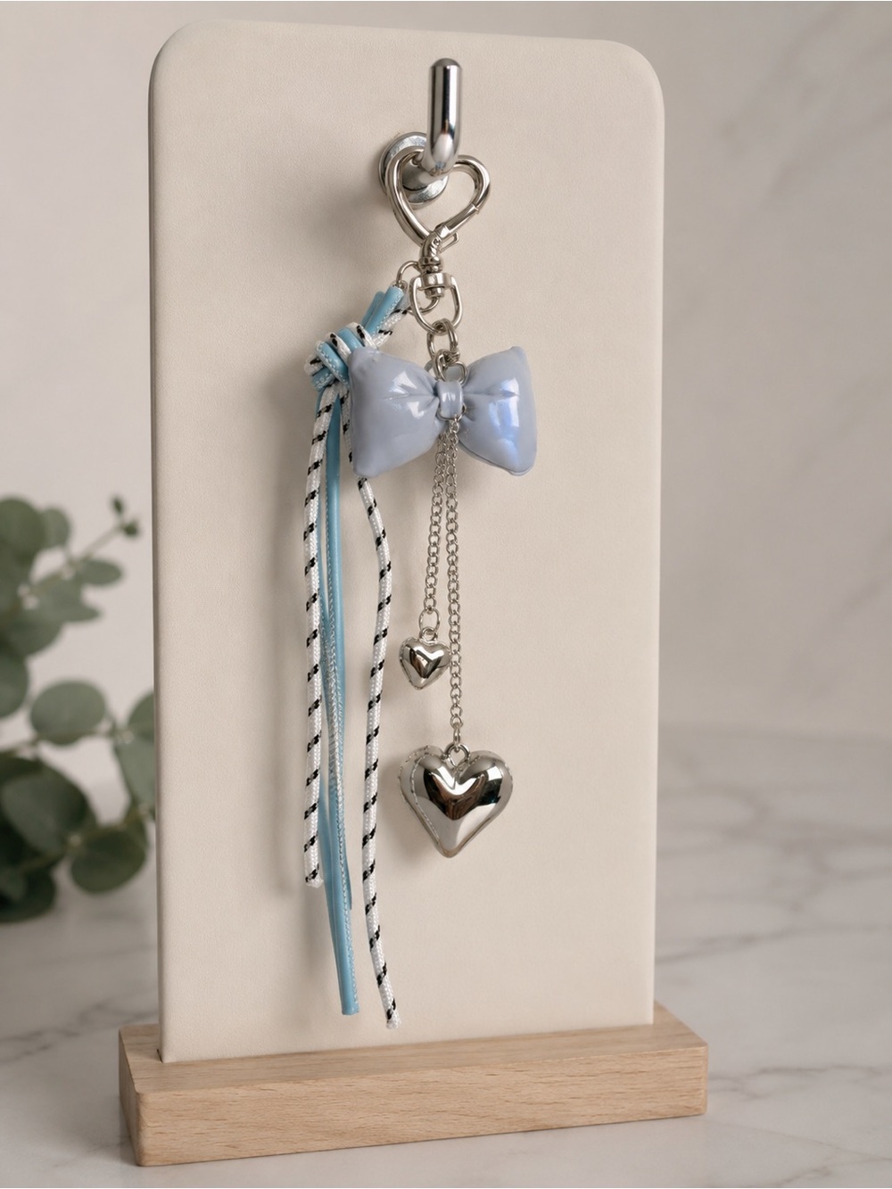 Blue Bow Heart Charm Keychain